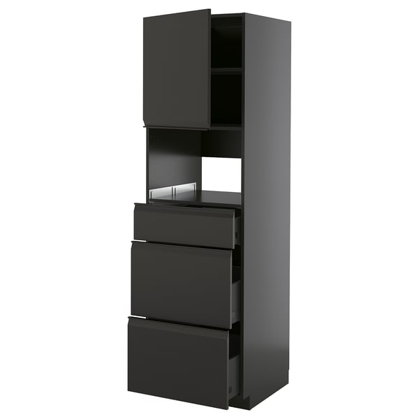 METOD / KNIVSHULT High cabinet f built-in appliances, black-grey/Upplöv matt anthracite, 60x60x200 cm