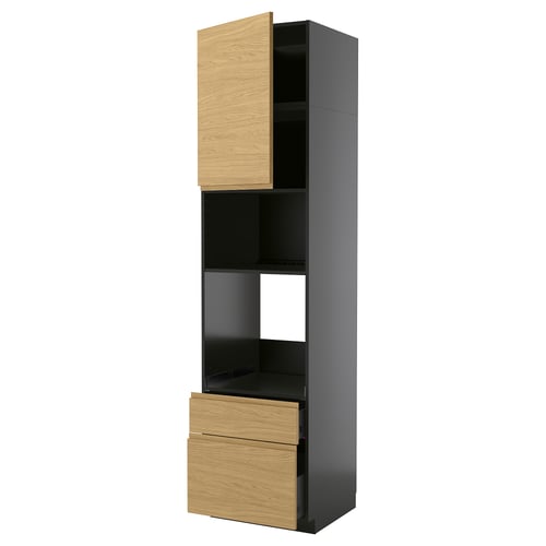 METOD / KNIVSHULT High cabinet f built-in appliances, black-grey/Voxtorp oak effect, 60x60x240 cm