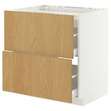 White METOD kitchen cabinet with three wooden drawers, sturdy and functional for storage.