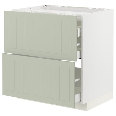 METOD kitchen unit with green stensund fronts and multiple drawers.