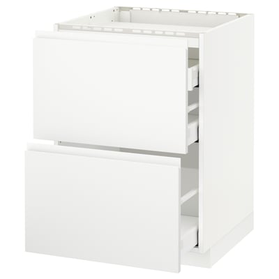 A white METOD kitchen cabinet with two drawers and towel holder. Its modern design offers an organized storage solution.