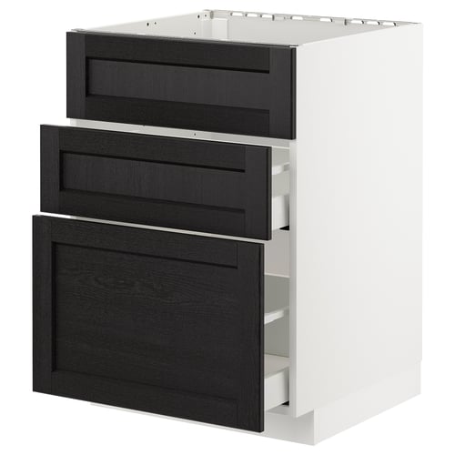 METOD kitchen unit, white with dark drawers, traditional design, wood-like finish.