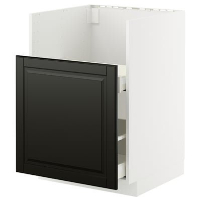 METOD kitchen unit: black door, white cabinet, square shape, modern design.