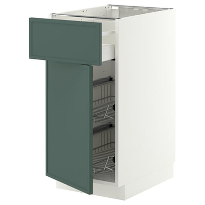 METOD / MAXIMERA Base cab w wire basket/drawer/door, white/Aspudden dark grey-green, 40x60 cm