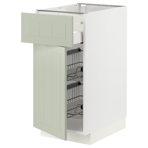 Green METOD kitchen unit with wire baskets