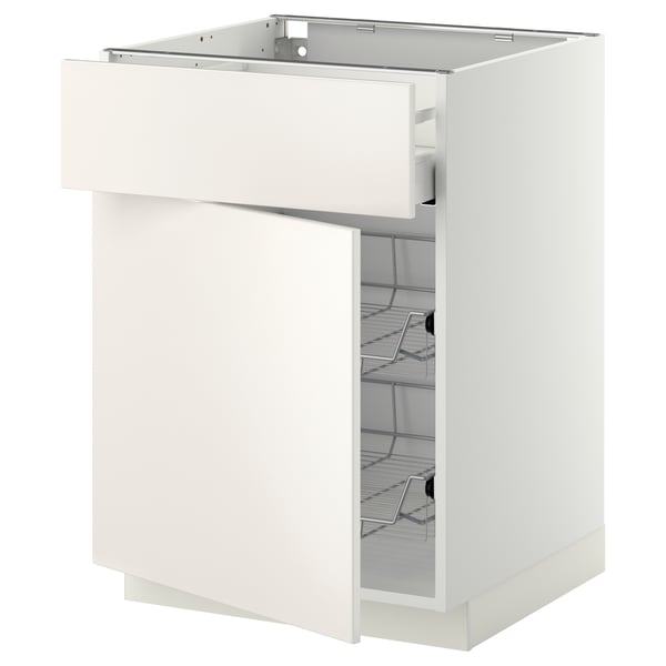 A white METOD kitchen cabinet with a single drawer, featuring smooth lines and a clean design, perfect for storing pots and pans.