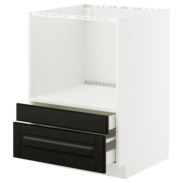White METOD kitchen unit with black bodbyn drawers. Includes two pull-out drawers, back and sides.