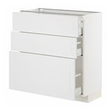 White METOD kitchen unit with three drawers, sleek design.