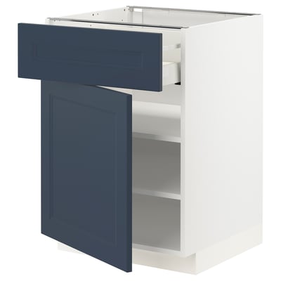 Ikea METOD kitchen cabinet with blueaxstad drawers and white base unit.