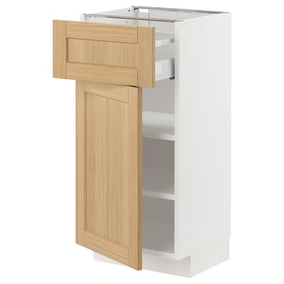 Modern ikea METOD cabinet with white frame, oak door, bevelled edges.