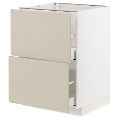 METOD kitchen cabinet in beige with two drawers, smooth and modern design.