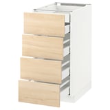 White METOD kitchen cabinet with four light ash wood drawers.