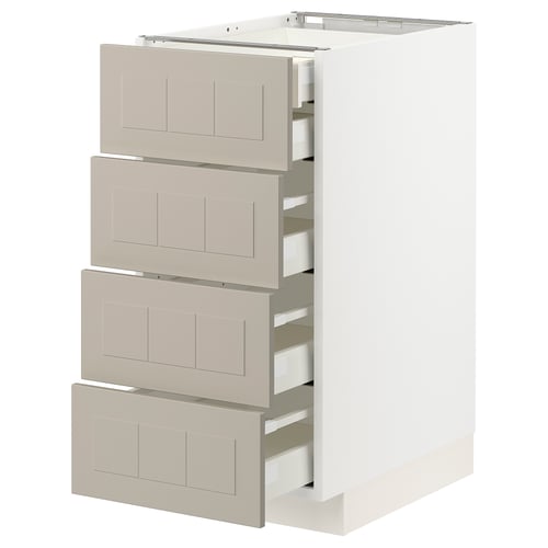 METOD kitchen cabinet in beige with four open drawers, rectangle shape, modern design.