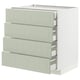 A green METOD kitchen storage unit with four drawers in a soft-close design.