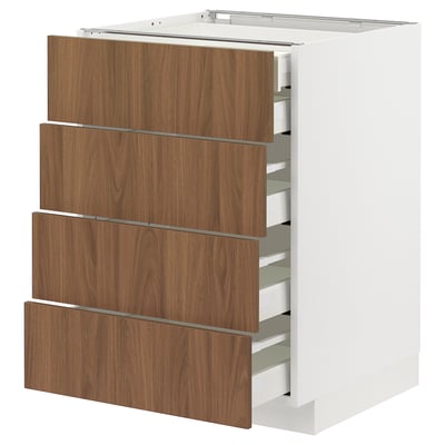 METOD kitchen unit: white cabinet, four wooden drawers. Modern, sleek design with smooth fronts.
