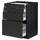 Modern black kitchen unit with four drawers and sleek aluminum handles.