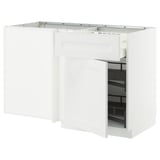White METOD kitchen unit with pull-out shelf, modern minimalist design.