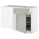 METOD kitchen unit in light grey with open drawer, beveled edges, birch & fibreboard.