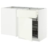 White ikea METOD kitchen unit with hidden storage and snap hinges.