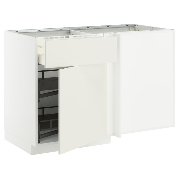 White METOD kitchen cabinet with pull-out shelf, modern, minimalist, 3d design.