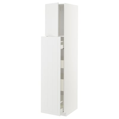 White METOD kitchen cabinet with craft look, featuring multiple shelves.