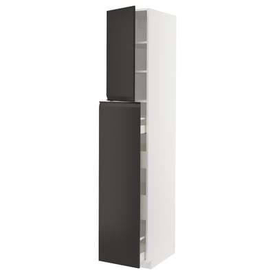 Black & white METOD cabinet with shelves & 25-yr guarantee.