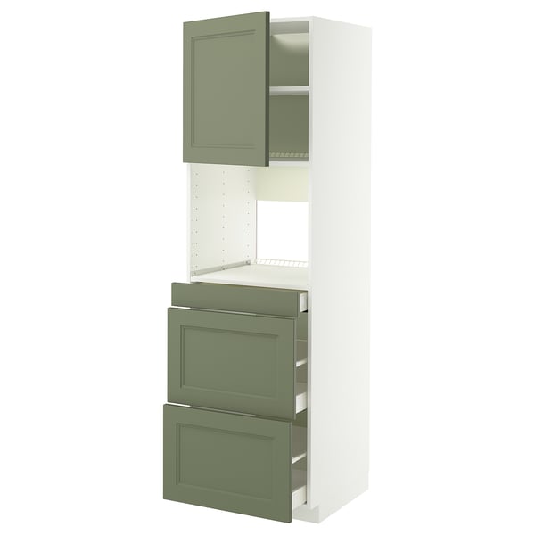 METOD / MAXIMERA Hi cab f micro combi w door/3 drwrs, white/Axstad grey-green, 60x60x200 cm