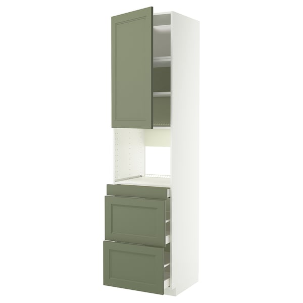 METOD / MAXIMERA Hi cab f micro combi w door/3 drwrs, white/Axstad grey-green, 60x60x240 cm