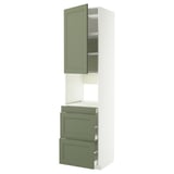 METOD / MAXIMERA Hi cab f micro combi w door/3 drwrs, white/Axstad grey-green, 60x60x240 cm