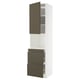 A white METOD kitchen cabinet with dark brown havstorp doors and drawers. It has a sleek, modern design with one door on top and three drawers below.
