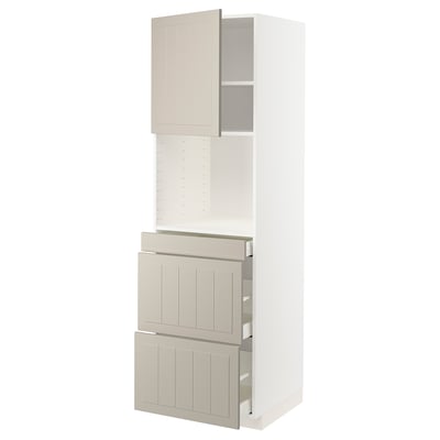 Beige METOD kitchen unit with drawers and shelves.