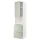 A light green METOD kitchen cabinet unit with drawers and shelves. It a sleek, vertical design with modern, crafted look fronts.