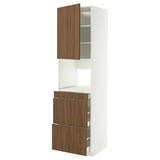 METOD / MAXIMERA Hi cab f micro combi w door/3 drwrs, white/Tistorp brown walnut effect, 60x60x220 cm