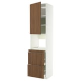 METOD / MAXIMERA Hi cab f micro combi w door/3 drwrs, white/Tistorp brown walnut effect, 60x60x240 cm