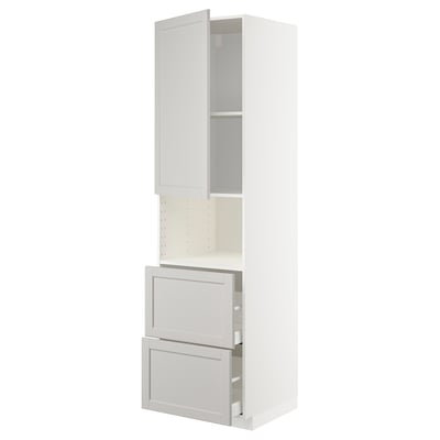METOD kitchen unit: white, tall, gray drawers, wooden, modern style.