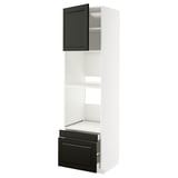 Black and white ikea METOD kitchen cabinet, tall, three sections, sleek design.
