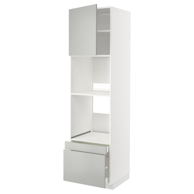 White METOD kitchen cabinet with light grey drawers, modern, clean design.