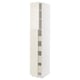 Ikea METOD white kitchen cabinet with off-white doors, beveled edges, and adjustable shelves.