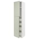White METOD cabinet, green accents, multiple shelves, drawers.