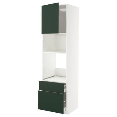 METOD kitchen unit with green havstorp fronts, white frames, and adjustable shelves.