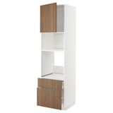 Modern white kitchen unit with wooden drawers and cabinet, sleek and minimalist design.