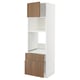 White METOD kitchen unit with walnut drawers, open shelf, closed cabinet, and drawer. Modern and functional.