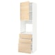 METOD kitchen unit with light ash drawers and white frame, tall with open shelf.