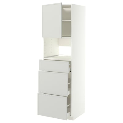 METOD / MAXIMERA High cabinet f built-in appliances, white/Aspudden light grey, 60x60x200 cm