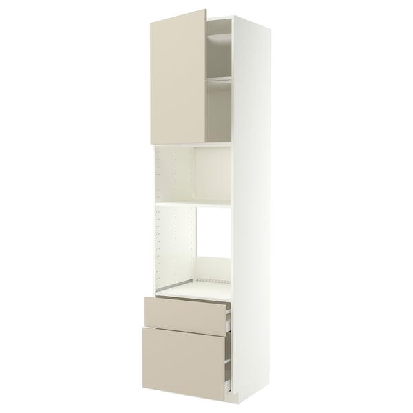 METOD / MAXIMERA High cabinet f built-in appliances, white/Havstorp beige, 60x60x240 cm