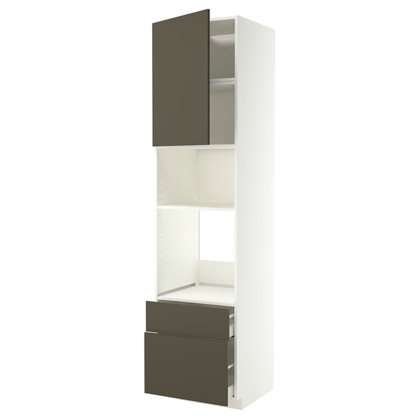 METOD / MAXIMERA High cabinet f built-in appliances, white/Havstorp brown-beige, 60x60x240 cm