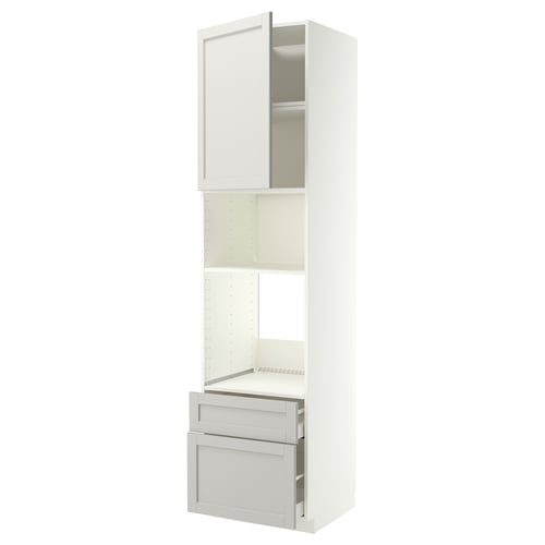 METOD / MAXIMERA High cabinet f built-in appliances, white/Lerhyttan light grey, 60x60x240 cm