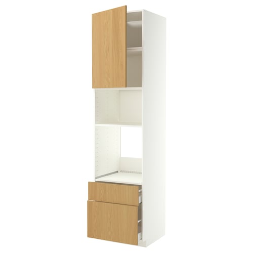 METOD / MAXIMERA High cabinet f built-in appliances, white/Sinarp oak veneer, 60x60x240 cm