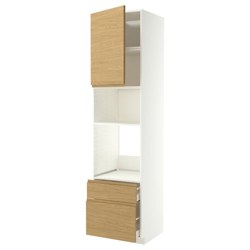 METOD / MAXIMERA High cabinet f built-in appliances, white/Voxtorp oak effect, 60x60x240 cm