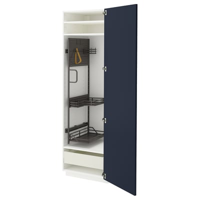 METOD kitchen cabinet, blue with metal racks, adjustable shelves, two doors, soft-closing drawers.